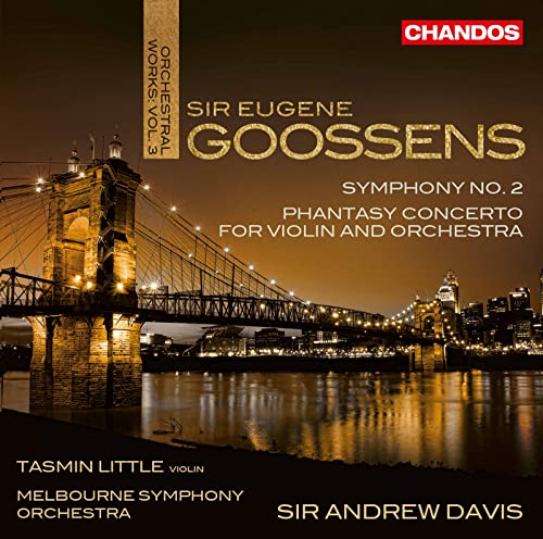 CD cover featuring a bridge at dusk, text naming composers and performers.