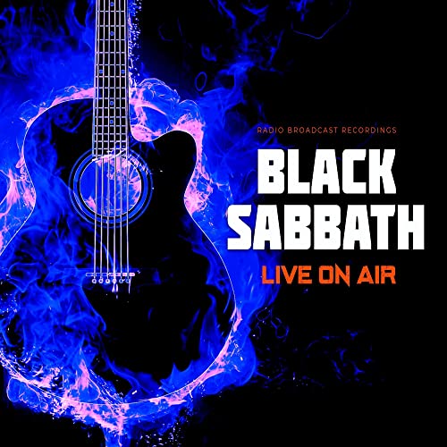 Black Sabbath “Live On Air” vinyl album cover with guitar and flames.
