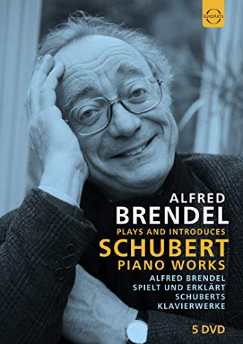 Alfred Brendel portrait on DVD cover, promoting Schubert piano works.