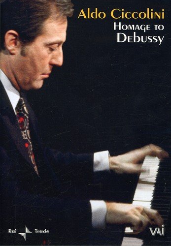 Aldo Ciccolini at a piano, DVD cover for Debussy performance.