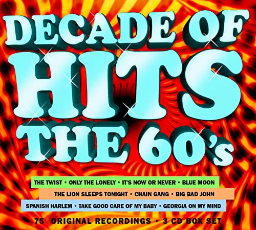 Music CD cover titled Decade of Hits The 60's with a yellow-red psychedelic background.