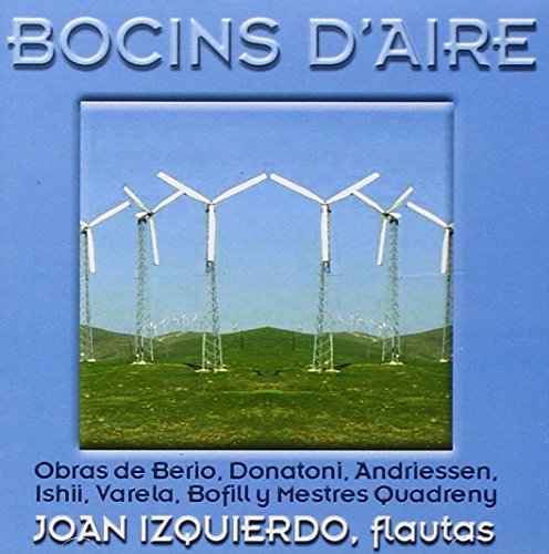 CD cover with wind turbines against a blue sky, text details composers and flautist.