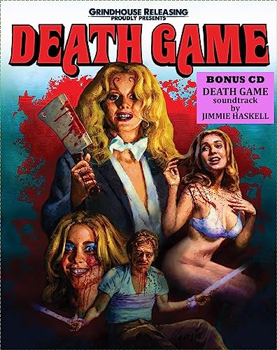 Death Game" Blu-ray cover featuring a woman with a cleaver and bloody scenes.
