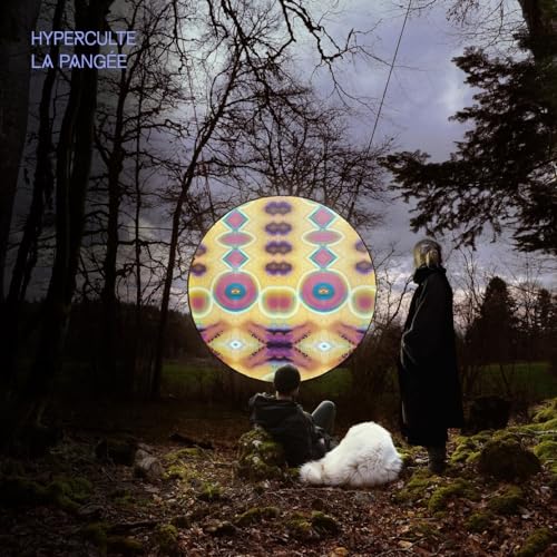 CD cover: two figures and a dog beneath a patterned, glowing orb in woods.