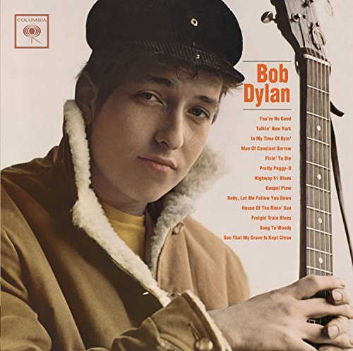 Bob Dylan album cover featuring a portrait of the singer with a guitar.