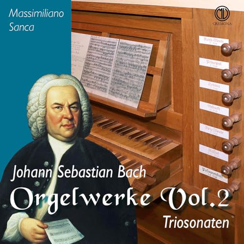 CD cover featuring portrait of Bach and an organ console.