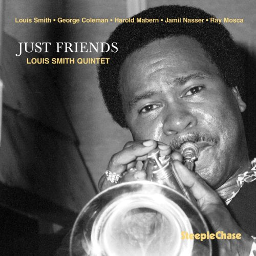 Black and white album cover featuring a jazz trumpeter playing.