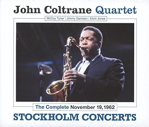 John Coltrane playing saxophone, CD cover for Stockholm Concerts, 1962.