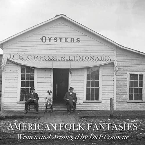 Black and white photo of a building with people, text reads "Oysters, Ice Cream & Lemonade".