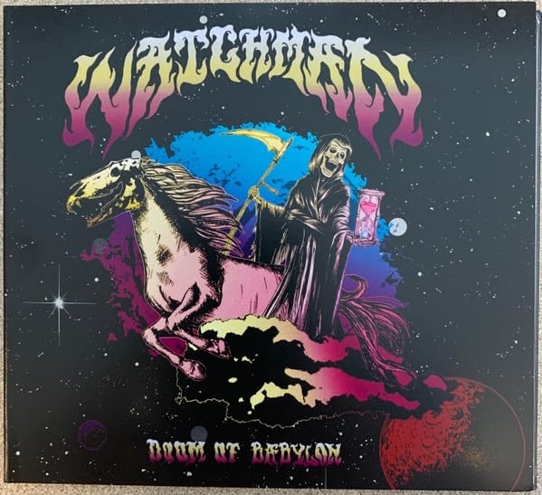 Vinyl record cover: "Watchman - Doom Of Babylon" with skeletal rider and horse.