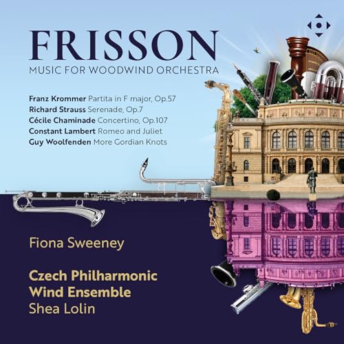 CD cover for "Frisson" featuring woodwind instruments and a grand building.
