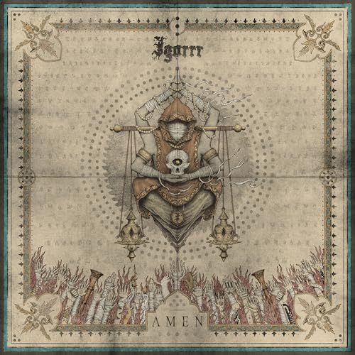 Igorrr's "Amen" CD cover: detailed illustration of a hooded figure with scales.
