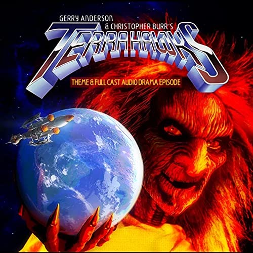 Terrahawks album cover featuring a villainous face and Earth in hand.