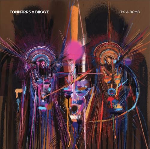 Album cover for “It’s a Bomb” by Tonn3rr3 & Bikaye, abstract art style.