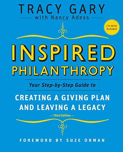 Blue book cover with white title "Inspired Philanthropy" and author names.