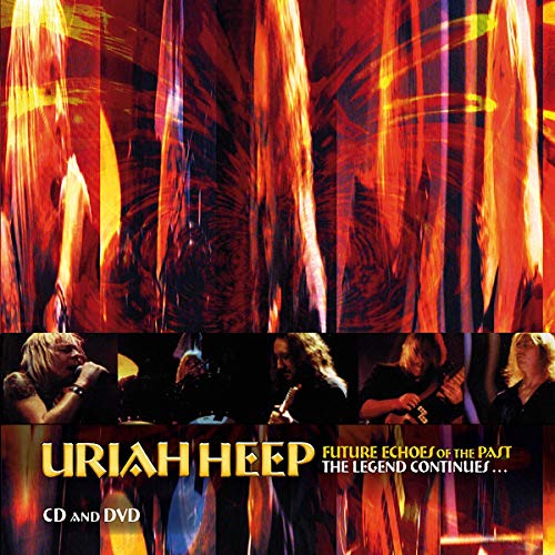 Uriah Heep album cover: band photo with fiery, abstract background.