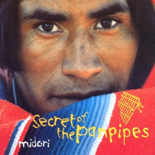 Close-up of Midori, a man with panpipes, and album title text.