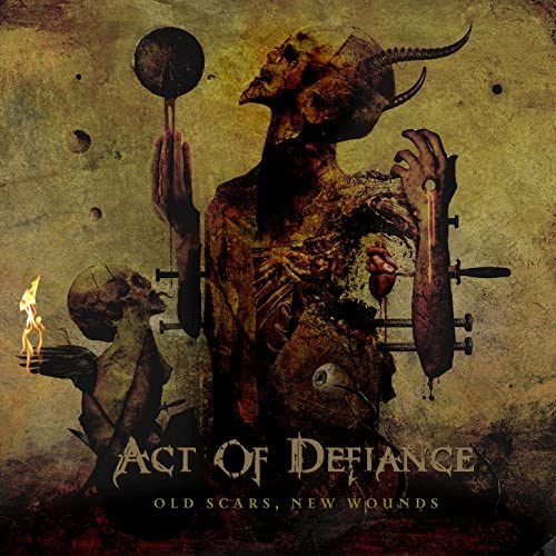 Dark, surreal album cover for "Act Of Defiance" with disturbing imagery.