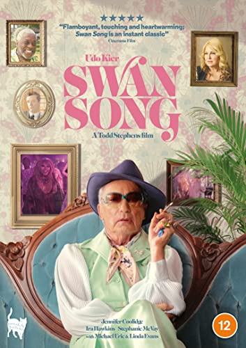 DVD cover for Swan Song featuring Udo Kier in a hat and pastel suit.