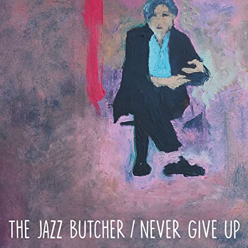Painted album cover featuring a seated man in a dark suit.