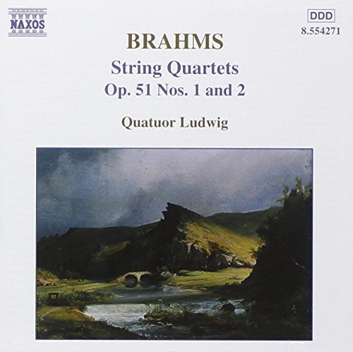 CD cover for Brahms string quartets featuring a landscape painting.