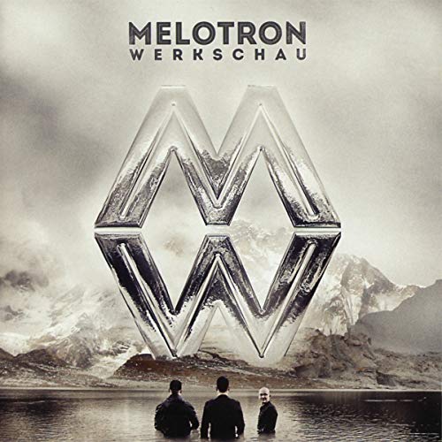 Melotron "Werkschau" CD cover: geometric logo over mountain landscape.