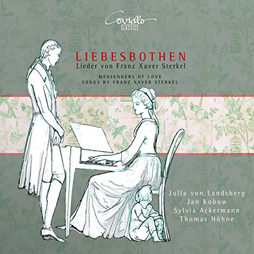 CD cover: sketched figures at a table, floral background, text "Liebesbothen".