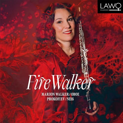 CD cover: Marion Walker with oboe, red background, text “Fire Walker”.
