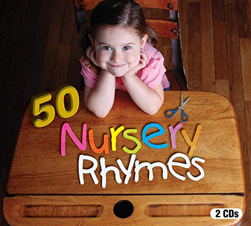 CD cover with a young girl smiling, colorful “50 Nursery Rhymes” text.