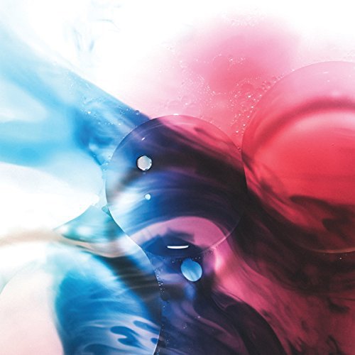 Abstract swirls of red, blue, and white resembling colliding bubbles.