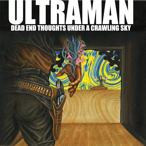Album cover: Ultraman figure viewed through a doorway, surreal art.