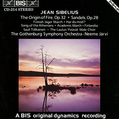 CD cover for Sibelius’ “The Origin of Fire” with a landscape image.