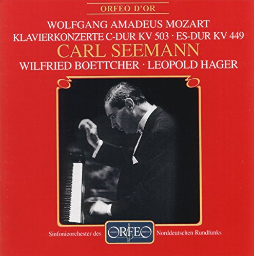 Red album cover featuring pianist Carl Seemann at a grand piano.