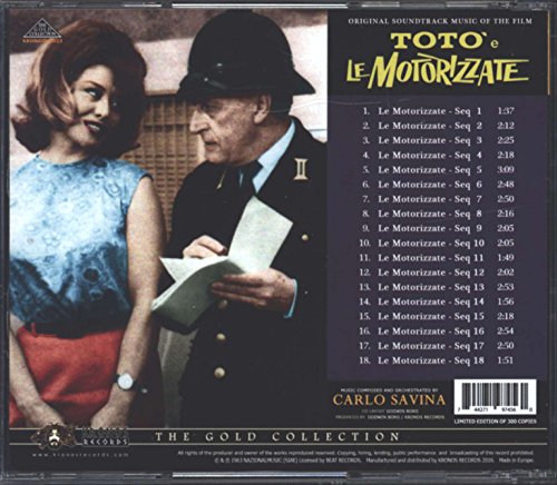 CD back cover featuring actors, tracklist, and "Le Motorizzate" film title.