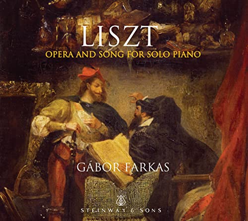 CD cover: Painting of figures with sheet music, āLisztā and āGabor Farkasā.