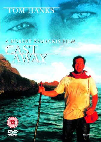 DVD cover for "Cast Away" featuring Tom Hanks on a beach.