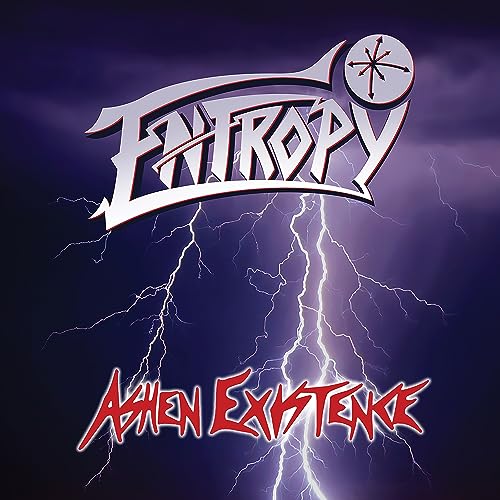 Album art with "Entropy" and "Ashen Existence" text over a lightning-filled dark sky.