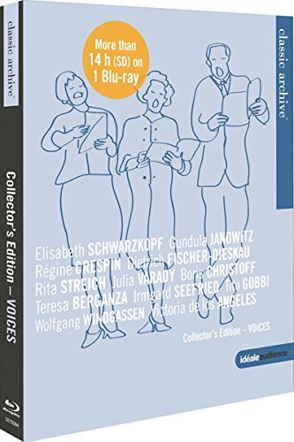 Blu-ray case featuring line art of opera singers and text listing performers.