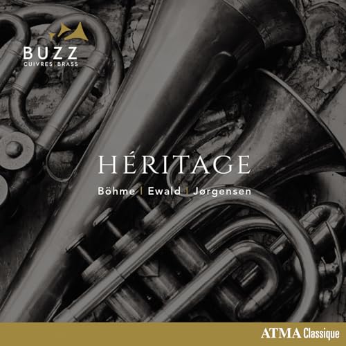 CD cover featuring antique brass instruments, text “Héritage” and artist names.