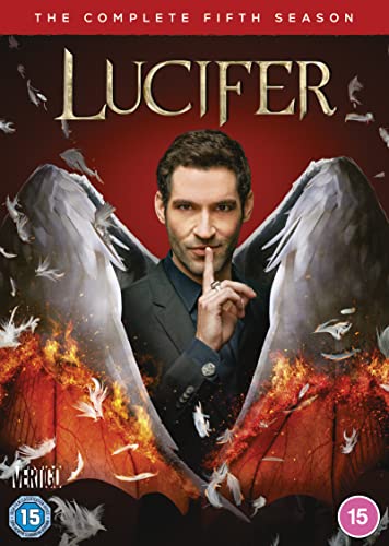 Lucifer Season 5 DVD cover featuring Tom Ellis with angel wings.