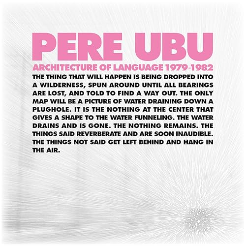 CD cover for Pere Ubu’s “Architecture Of Language” with pink text on white.