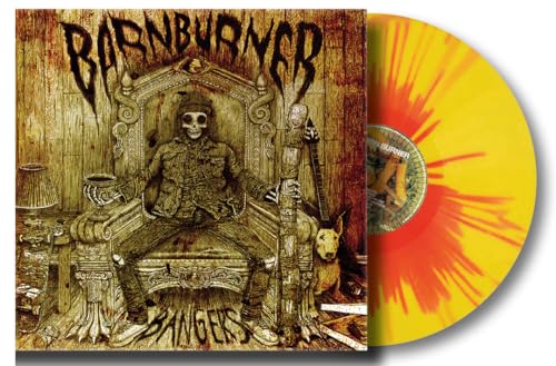 Vinyl record cover with skeleton on throne and yellow/red disc.