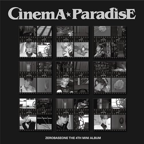 Zerobaseone album cover: black background with filmstrip and member photos.