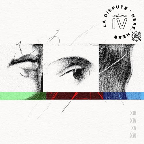 Album cover for La Dispute’s “Here. Hear IV” featuring close-up eyes and abstract lines.