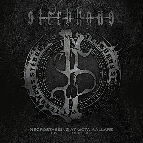 Black vinyl record cover with ornate, dark grey and silver logo and text.