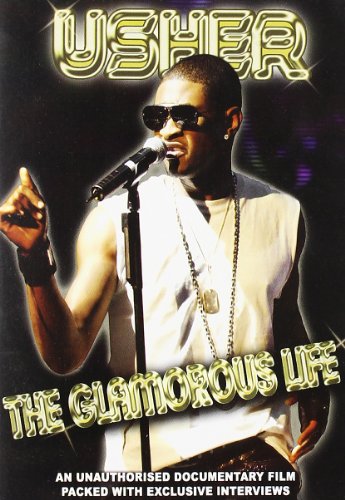 Usher performing with a microphone, DVD cover for "The Glamorous Life.