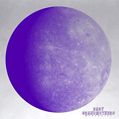 A purple crescent moon against a light grey background with text in the corner.