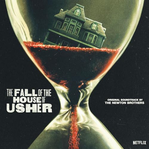 Hourglass containing a decaying house and red liquid, "Fall of the House of Usher.