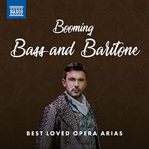 CD cover for “Booming Bass and Baritone” featuring a male opera singer.