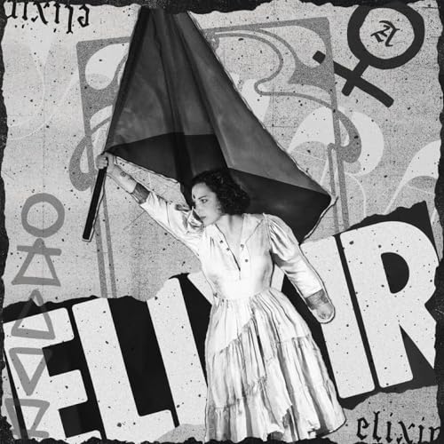Black and white album cover featuring a woman holding a waving flag.